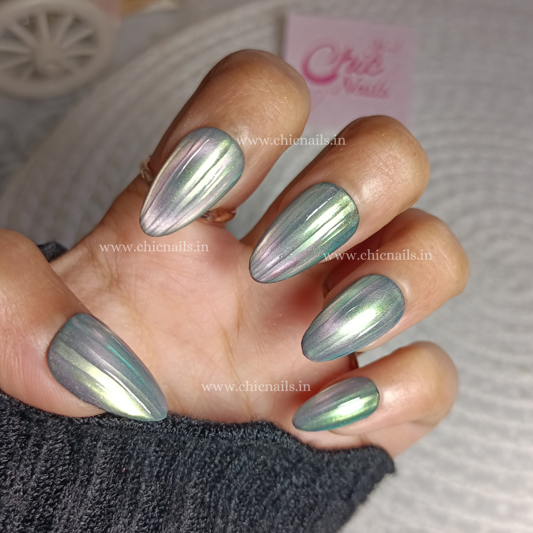 Crystal Aura Ribbed glass press on nails by Chic Nails India