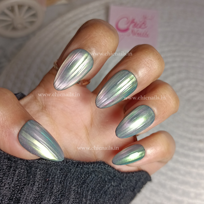 Crystal Aura Ribbed glass press on nails by Chic Nails India