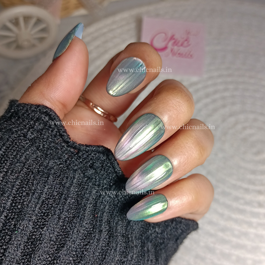 Crystal Aura Ribbed glass press on nails by Chic Nails India