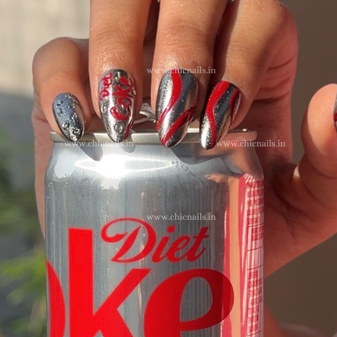 Diet Coke inspired press on nails by chicnails India 