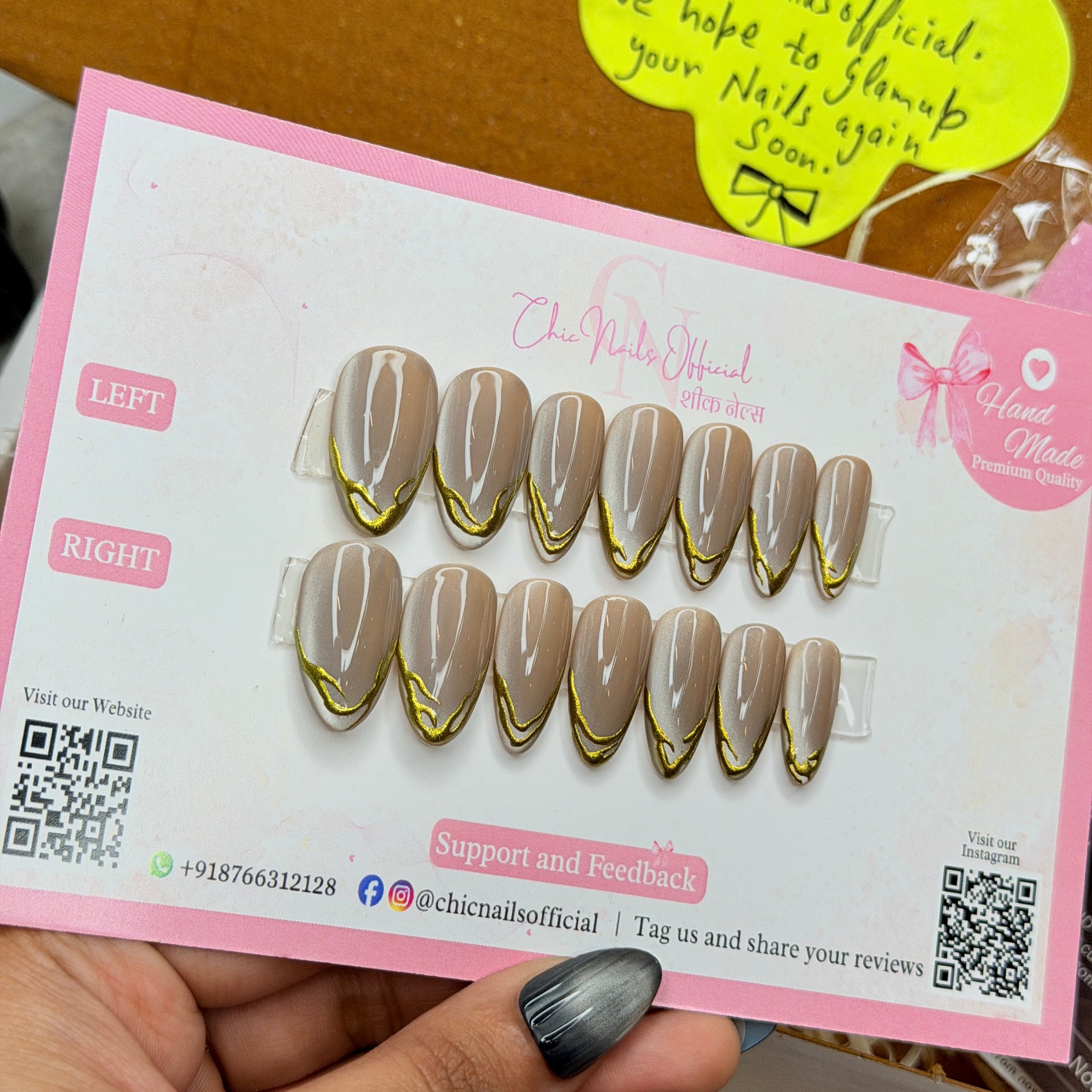 Lumé nude cat eye press on nails with chrome French tips nail art by Chic Nails India