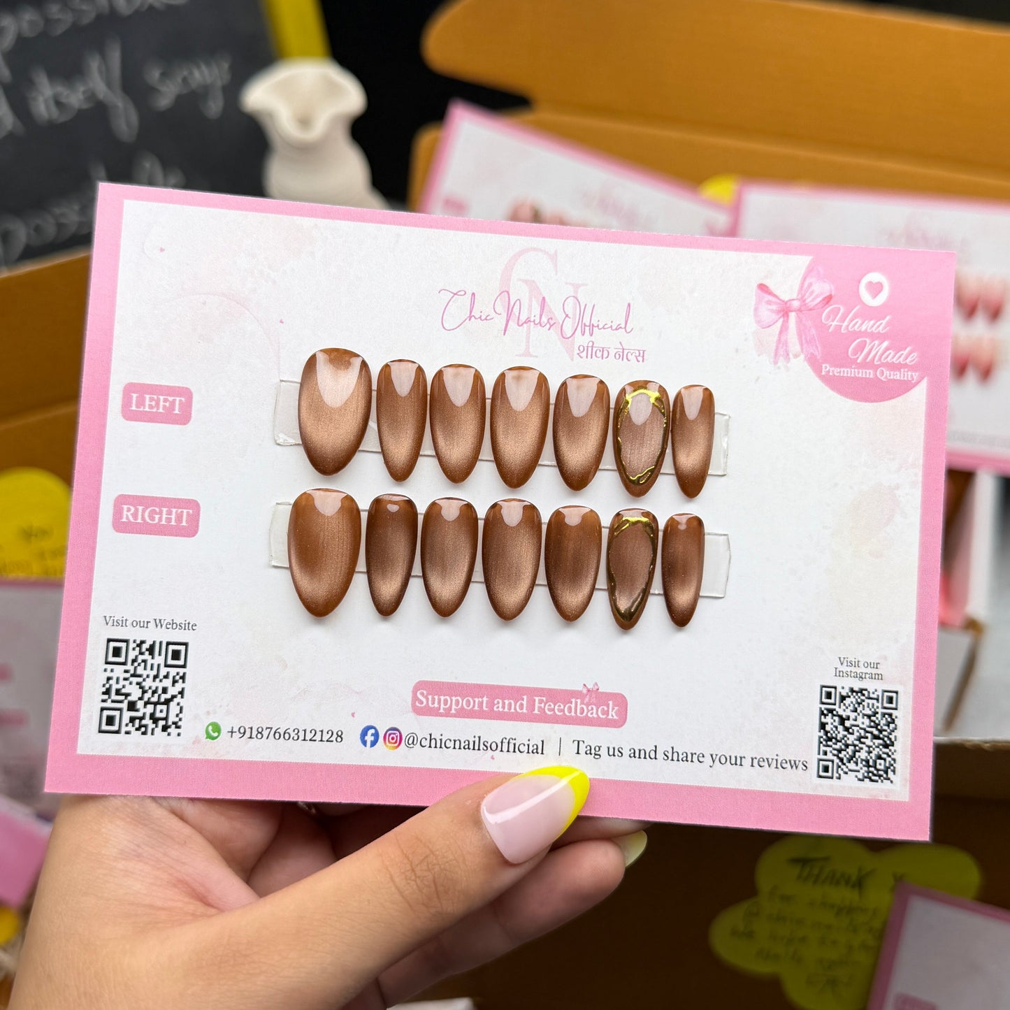 Mocha Cateye chrome press on nails by chicnails india 