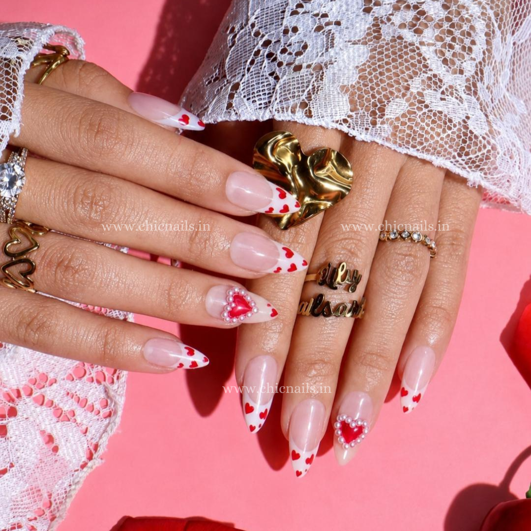 Love nails with french and heart nail art by chicnails india