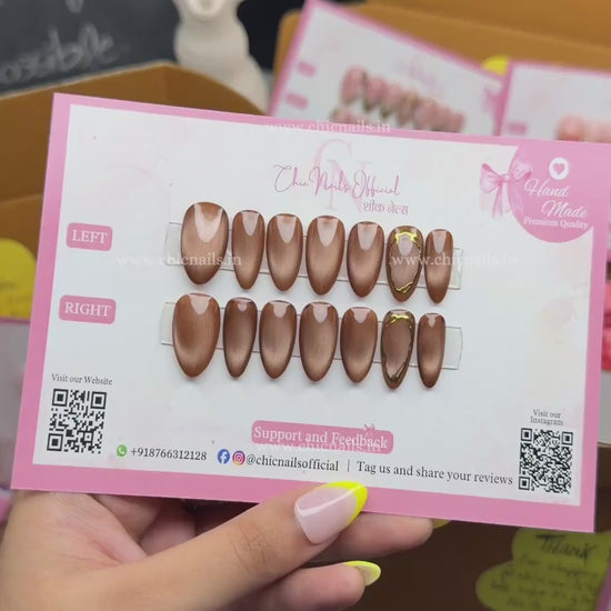 Mocha Cateye chrome press on nails by chicnails india 