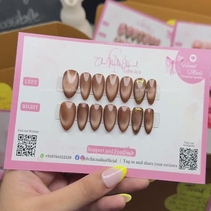 Mocha Cateye chrome press on nails by chicnails india 