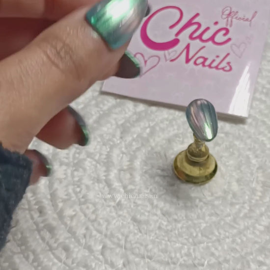 Crystal Aura Ribbed glass press on nails by Chic Nails India