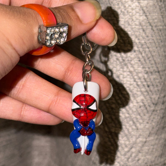 Spidey 3D Spider-Man nail keychain by ChicNails India with red, blue and web-inspired detailing
