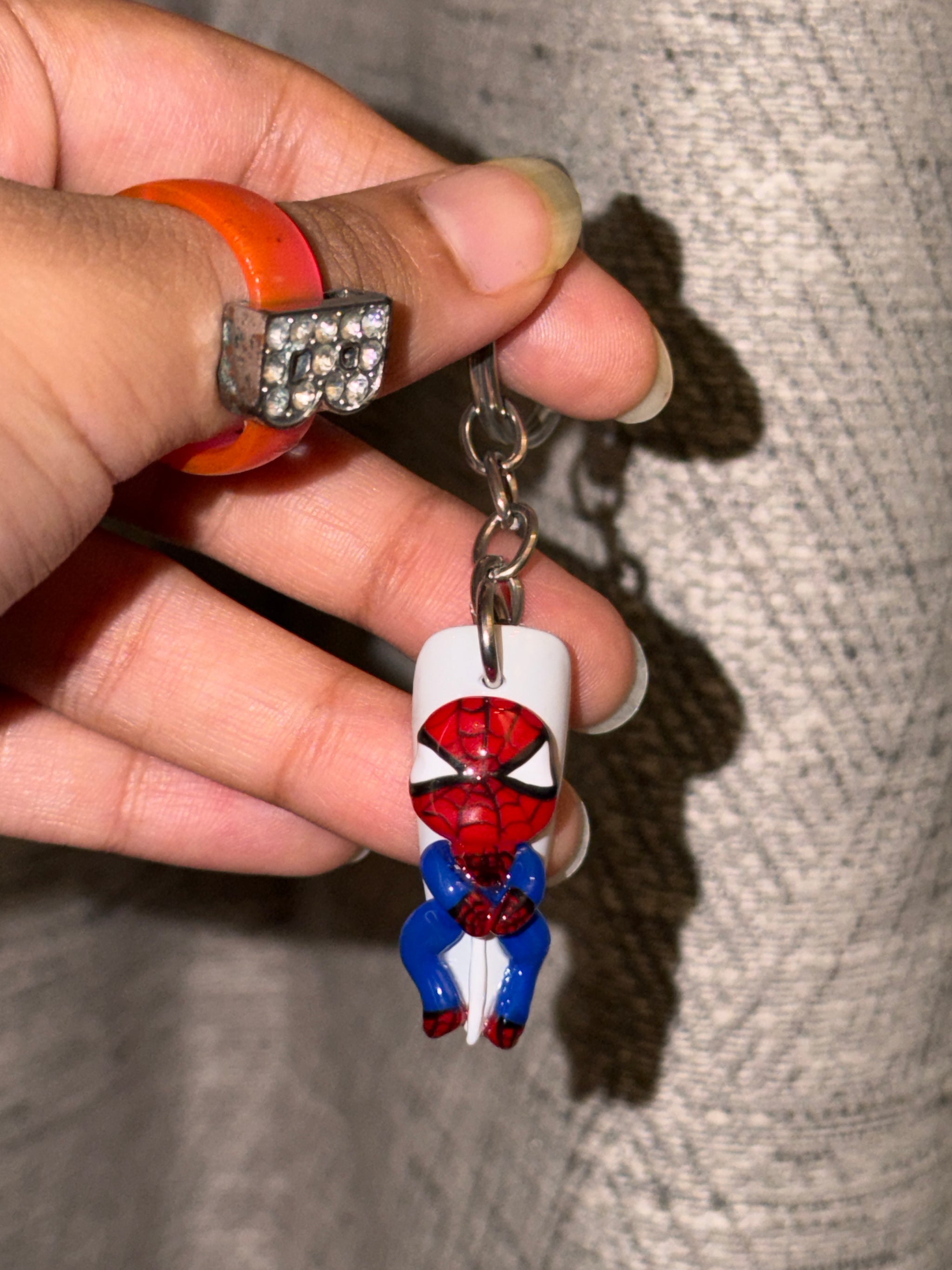 Spidey 3D Spider-Man nail keychain by ChicNails India with red, blue and web-inspired detailing